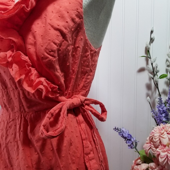 [faith 21] melon swiss dot ruffle wrap mini dress - Picture 3 of 7